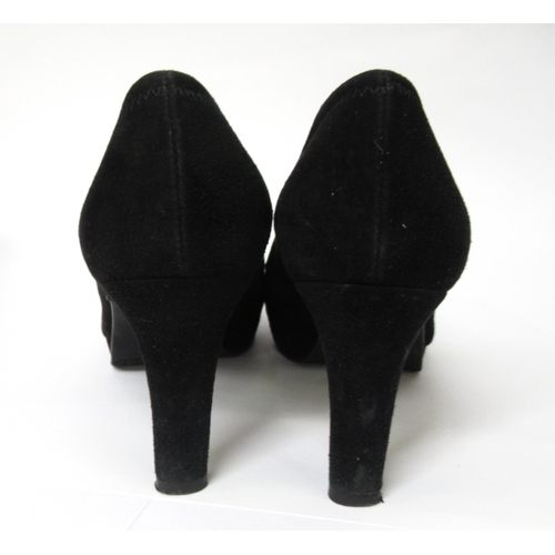 76 - Stuart Weitzman for Russell & Bromley, black suede peep toe shoes, 3in heel, size UK 4 / USA 6, as n... 