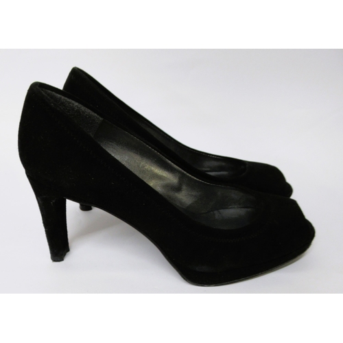 76 - Stuart Weitzman for Russell & Bromley, black suede peep toe shoes, 3in heel, size UK 4 / USA 6, as n... 