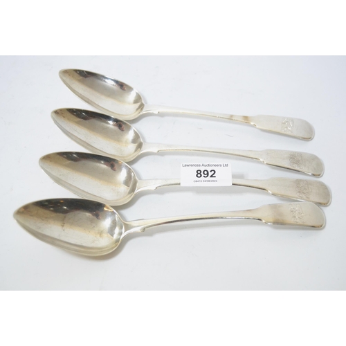 892 - Set of four George III Fiddle pattern table spoons, London, 7.9oz t