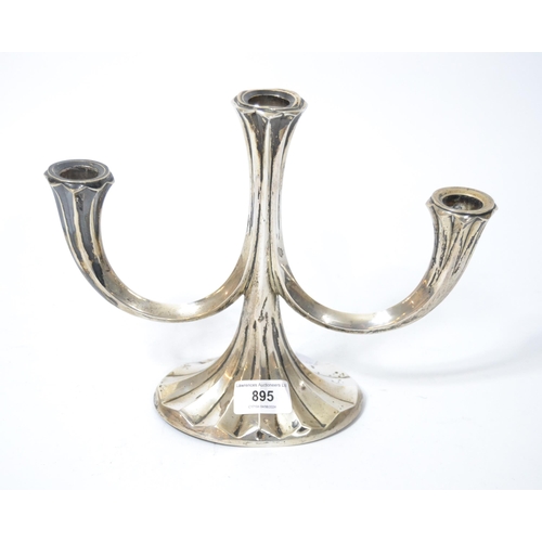 895 - Scandinavian silver (835 mark) three branch candelabra, 14.5oz t