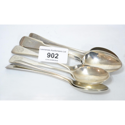 902 - Group of seven various antique silver teaspoons, 5oz t