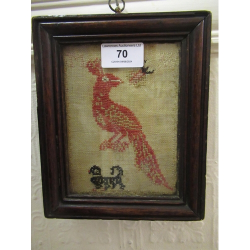 70 - Small needlework picture of a bird and a dog, 15 x 10cm