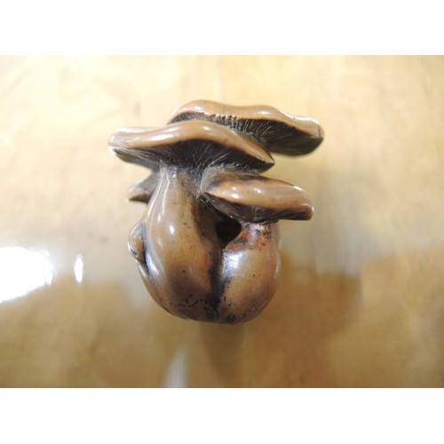 266 - Antique Japanese boxwood netsuke in the form of toadstools, with character mark signature to base, 3... 