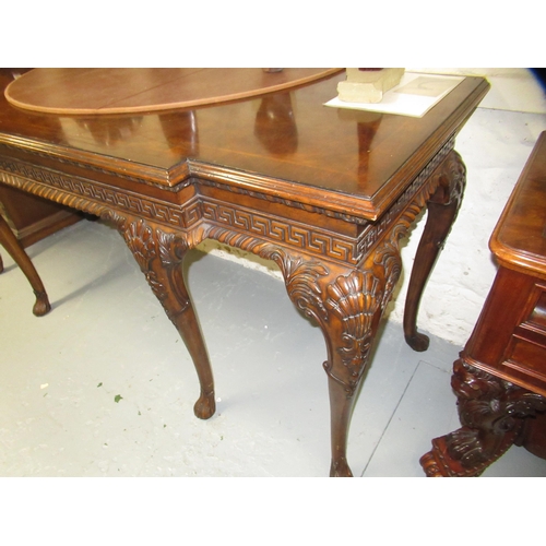 1946 - Pair of George III style mahogany crossbanded and herringbone inlaid breakfront serving tables, on s... 