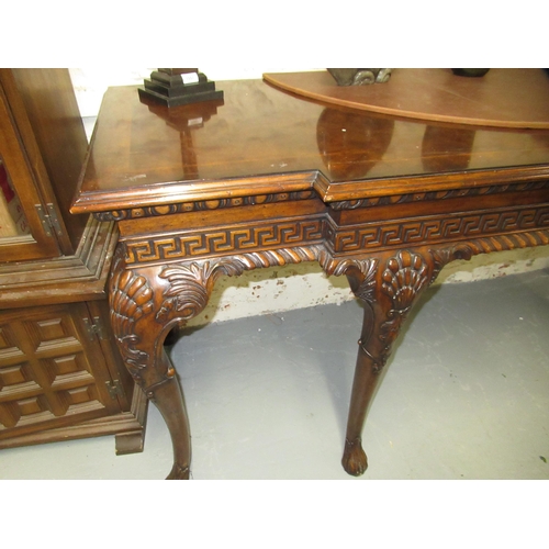 1946 - Pair of George III style mahogany crossbanded and herringbone inlaid breakfront serving tables, on s... 