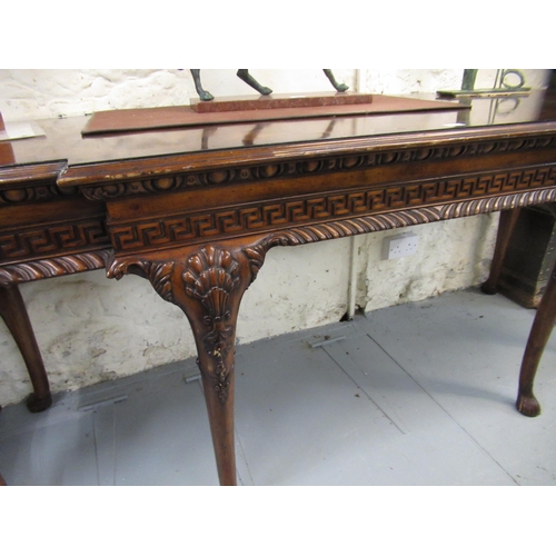 1946 - Pair of George III style mahogany crossbanded and herringbone inlaid breakfront serving tables, on s... 