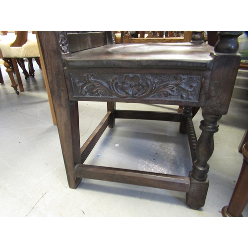 1982 - Carved walnut Wainscott chair in 17th Century style, the scroll cresting rail above a tree of life b... 