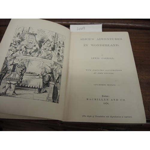 449 - One volume, ' Alice's Adventures in Wonderland ' by Lewis Carroll, Macmillan & Co. London, 1878, in ... 