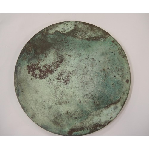 145 - Small 20th Century Chinese bronze circular dish on a hardwood stand, small baluster vase, circular d... 