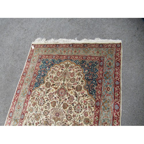 26 - Tabriz silk prayer rug of vase and floral design with multiple borders on a cream and pink ground, 1... 