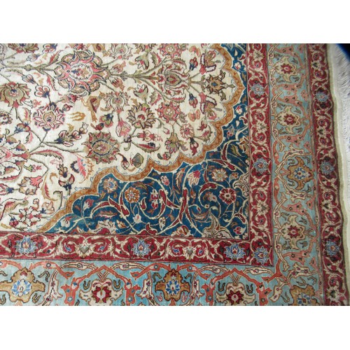 26 - Tabriz silk prayer rug of vase and floral design with multiple borders on a cream and pink ground, 1... 