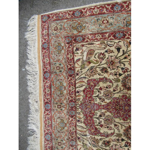 26 - Tabriz silk prayer rug of vase and floral design with multiple borders on a cream and pink ground, 1... 