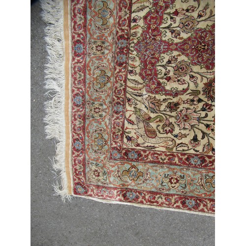 26 - Tabriz silk prayer rug of vase and floral design with multiple borders on a cream and pink ground, 1... 