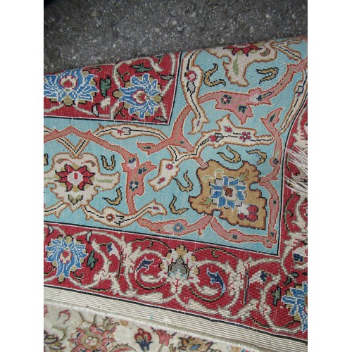 26 - Tabriz silk prayer rug of vase and floral design with multiple borders on a cream and pink ground, 1... 