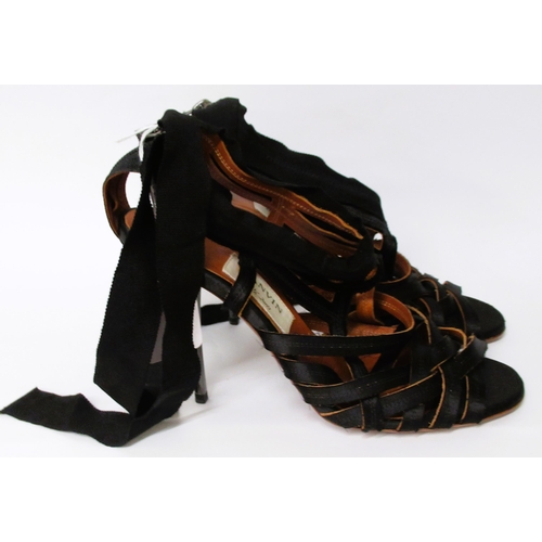 52 - Lanvin Ete 2009 black ribbon open sandal high heel pumps, 4.25in heel, zip to back, size 39