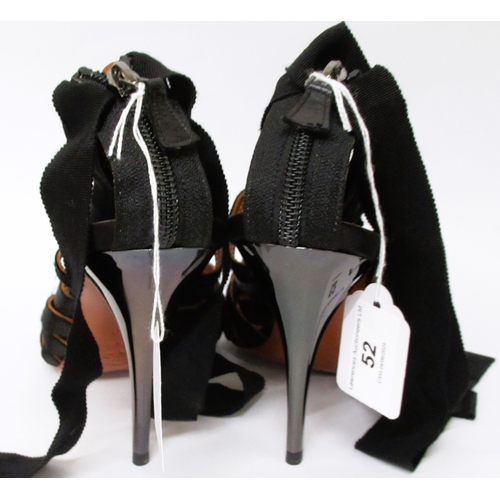 52 - Lanvin Ete 2009 black ribbon open sandal high heel pumps, 4.25in heel, zip to back, size 39