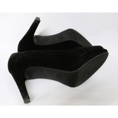 76 - Stuart Weitzman for Russell & Bromley, black suede peep toe shoes, 3in heel, size UK 4 / USA 6, as n... 