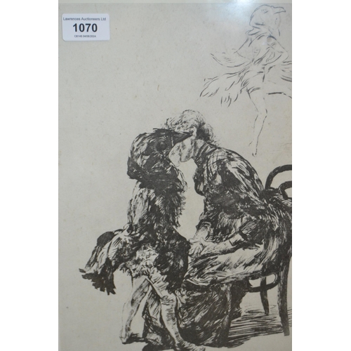 1070 - Paul Renouard, black and white print of two figures embracing, 32 x 22cm, framed