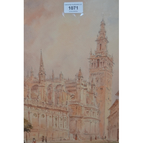 1071 - Watercolour, study of the cathedral, Seville, 1859, unsigned, 36 x 26cm, gilt framed together with a... 