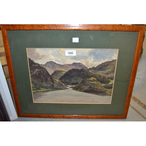 1085 - J. McCabe, watercolour, view of Ben More, signed and dated 1907, 23 x 33.5cm, maple framed