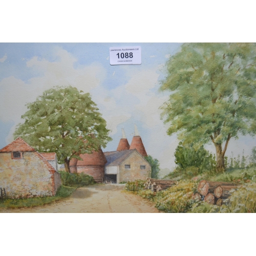 1088 - Roy Cooper, pair of watercolours, Trelowarren Creek and Ightham Oasts, 26.5 x 36cm, gilt framed, tog... 