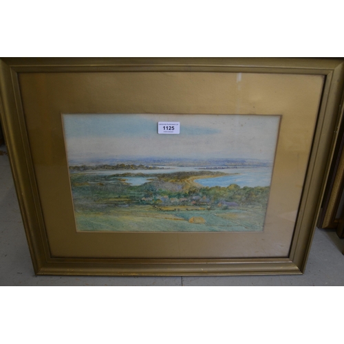 1125 - W.I. Aston watercolour, coastal inlet with village, signed, gilt framed, 24 x 38cm