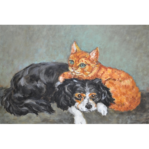 1143 - Jean Parry Williams, oil on canvas, study of a cat and dog, 35.5 x 45.5cm, gilt framed