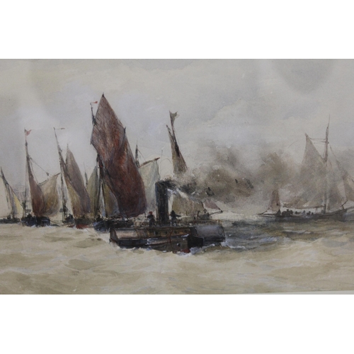 1165 - Attributed to T.B. Hardy, watercolour, steam and sail boat at sea, unsigned, 17 x 25cm, gilt framed