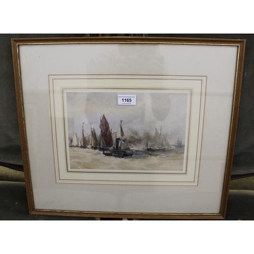 1165 - Attributed to T.B. Hardy, watercolour, steam and sail boat at sea, unsigned, 17 x 25cm, gilt framed