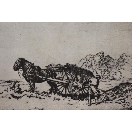 1182 - Ernest Herbert Whydale, unframed etching, titled ' The Farm Cart ', signed