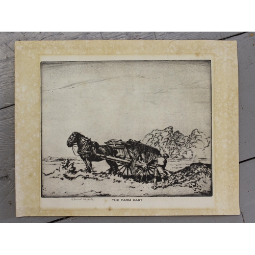 1182 - Ernest Herbert Whydale, unframed etching, titled ' The Farm Cart ', signed