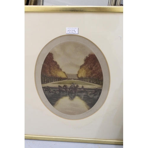 1223 - Two late 19th / early 20th Century French oval mounted signed etchings, gilt framed