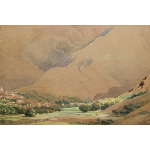 1233 - Watercolour, Continental alpine scene, indistinctly signed, gilt framed, together with a watercolour... 