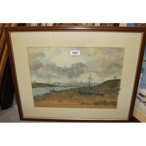 1234 - Watercolour, coastal scene, signed with initials D.M.D., 28 x 38cm, framed