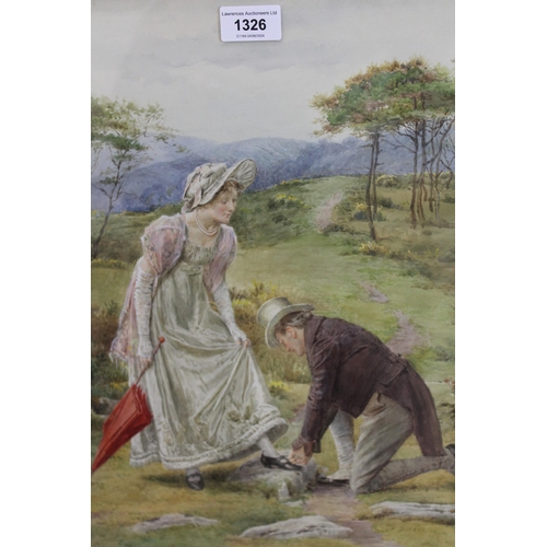 1326 - George Goodwin Kilburne, watercolour, lovers in a landscape, signed, gilt framed, 42 x 31cm