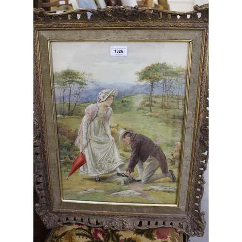 1326 - George Goodwin Kilburne, watercolour, lovers in a landscape, signed, gilt framed, 42 x 31cm