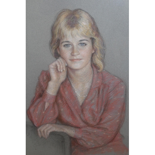 1328 - 20th Century pastel, half length portrait of a young woman, attributed to Dorothy Colles, 60 x 48cm