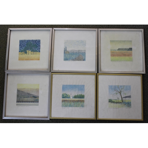 1332 - Group of seven coloured prints by Tony Yates, 14cm square