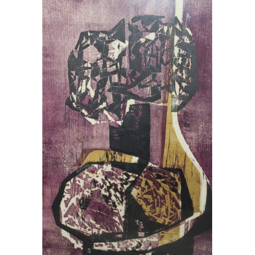 1333 - Bryan Winter, artist signed Limited Edition woodcut in colours, abstract head study, No. 1 of 3, 55 ... 