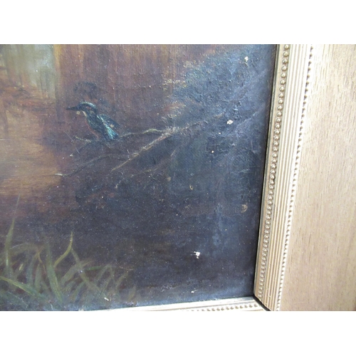 1336 - Alfred Cadman, 19th Century oil on canvas, Kingfisher in a river landscape, signed with monogram and... 