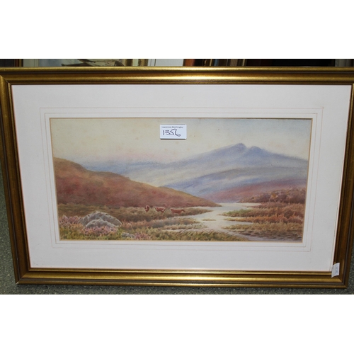 1356 - Walter Witham, pair of watercolours, lake scenes 22cm x 5cm, another unsigned watercolour, moorland ... 