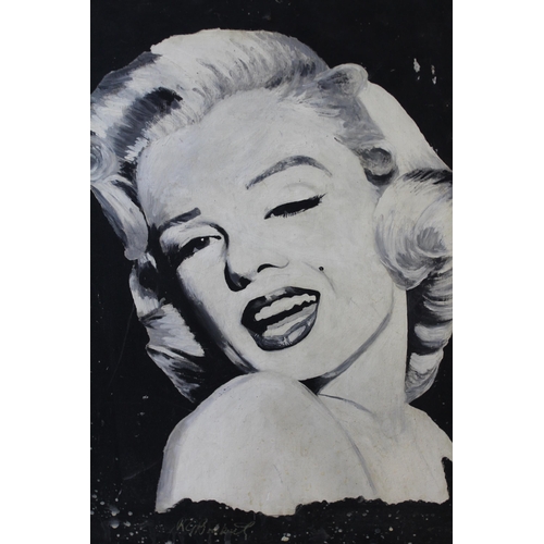 1378 - Monochrome mixed media on board, portrait of Marilyn Monroe, indistinctly signed, 49cm x 39cm