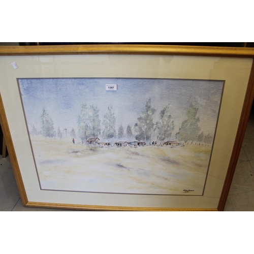 1397 - Alphen Ntimbane, watercolour, African township scene, signed and dated 1990, 50 x 72cm, framed