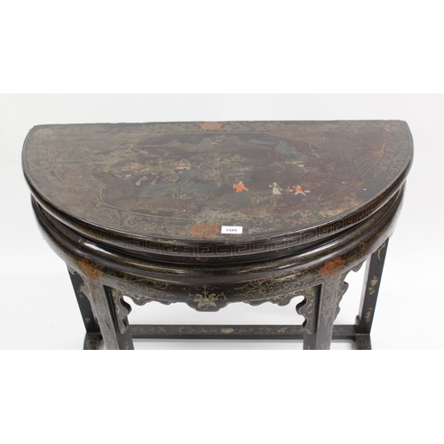 1589 - 19th Century Chinese black chinoiserie decorated D-shaped side table, the top decorated with a lands... 