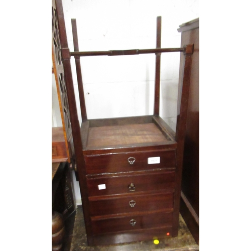 1622 - 19th Century mahogany square four drawer bedside cabinet with crossover stretcher (one leg at fault)