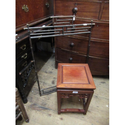 1623 - Chinese square hardwood lamp table, with peripheral stretcher and a bamboo rectangular frame (possib... 