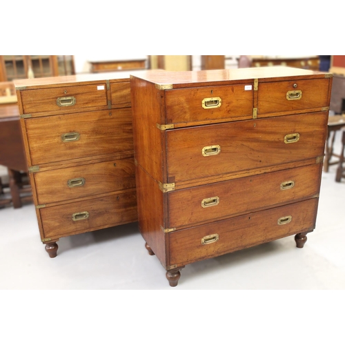 1679 - Near pair of 19th Century mahogany and brass mounted military chests of two short over three long dr... 