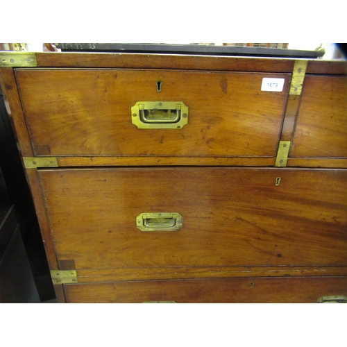 1679 - Near pair of 19th Century mahogany and brass mounted military chests of two short over three long dr... 