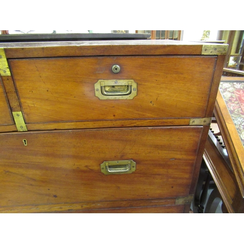 1679 - Near pair of 19th Century mahogany and brass mounted military chests of two short over three long dr... 