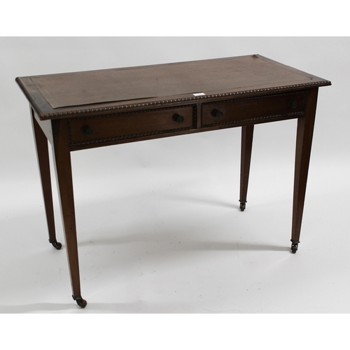 1701 - 19th Century mahogany writing table with simulated leather inset top above two drawers with brass kn... 